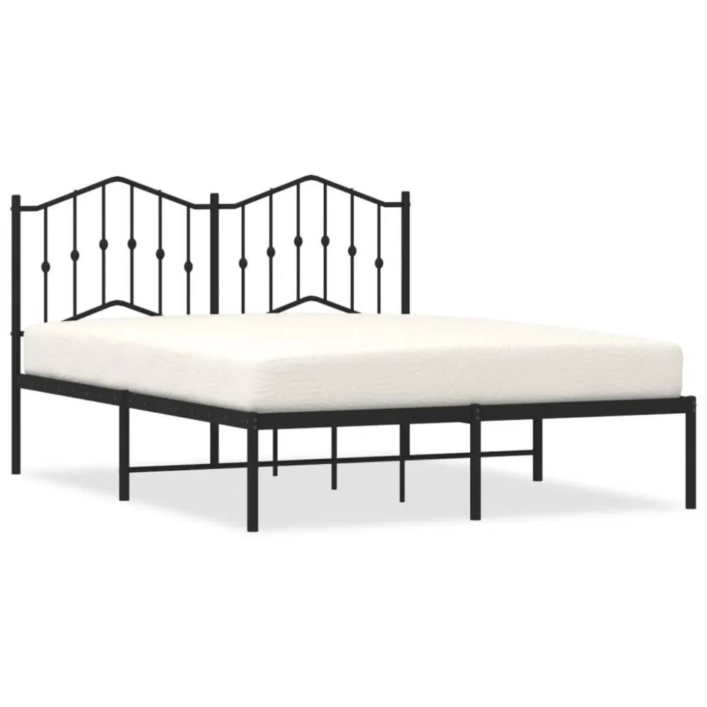 Bedframe met hoofdbord metaal zwart 140x190 cm