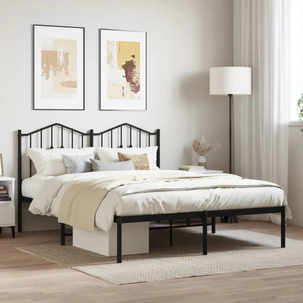 Bedframe met hoofdbord metaal zwart 140x190 cm
