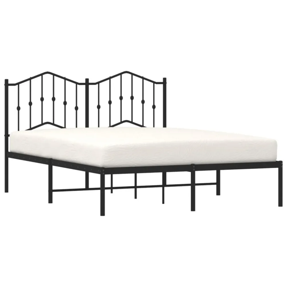 Bedframe met hoofdbord metaal zwart 140x190 cm