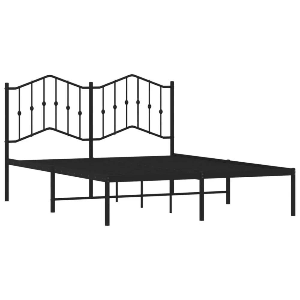 Bedframe met hoofdbord metaal zwart 140x190 cm
