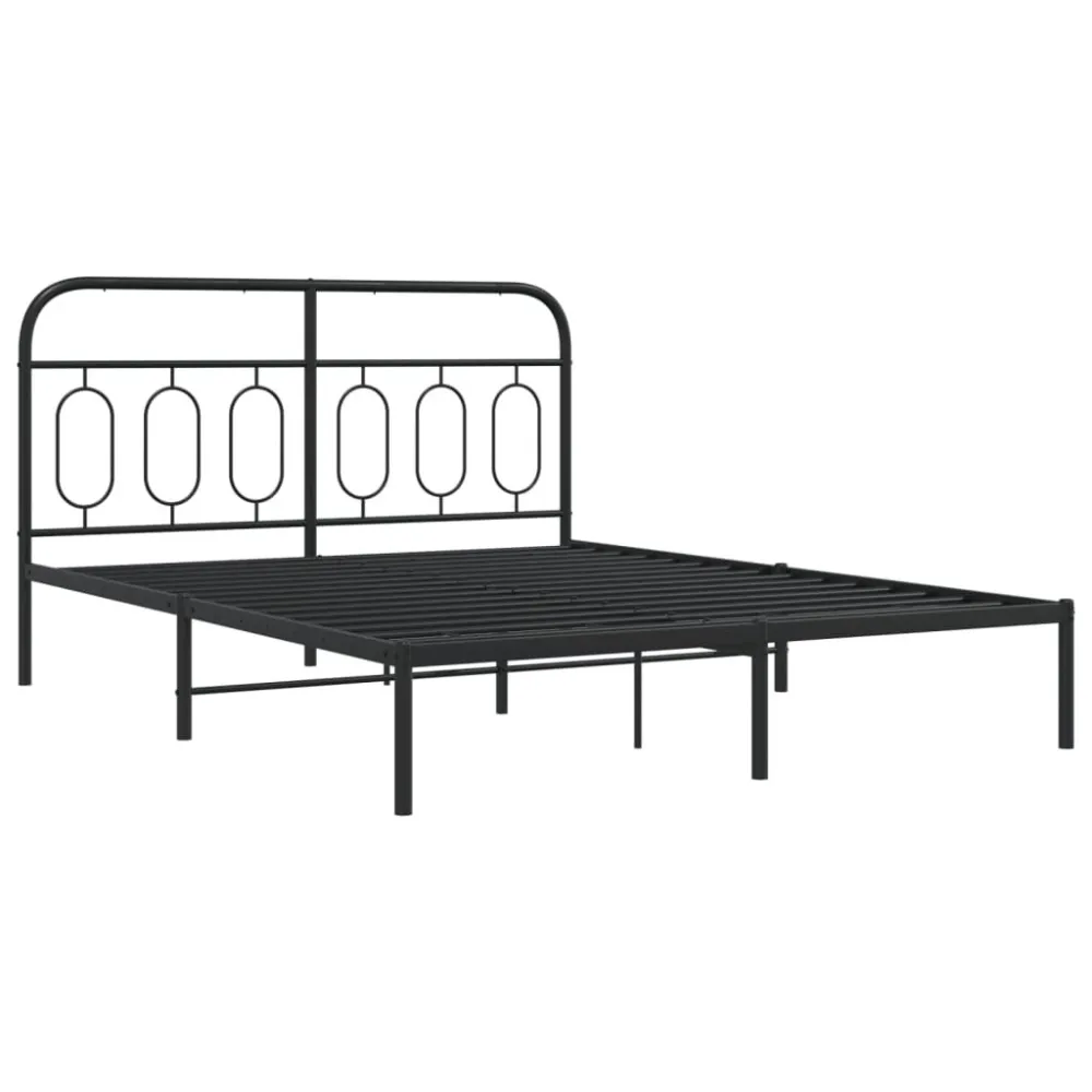 Bedframe met hoofdbord metaal zwart 140x190 cm
