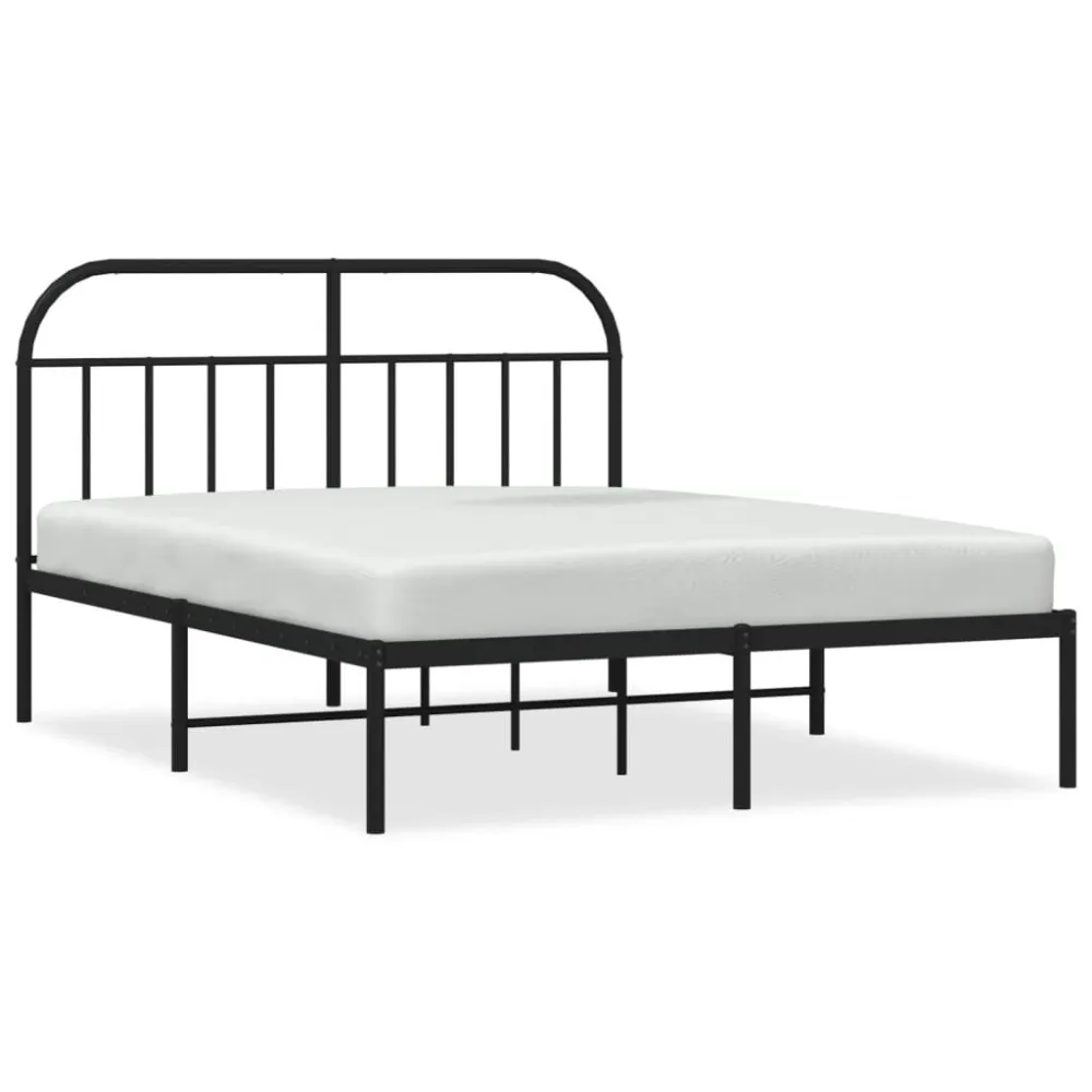Bedframe met hoofdbord metaal zwart 140x190 cm