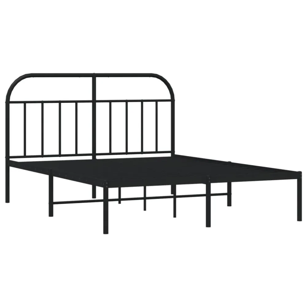 Bedframe met hoofdbord metaal zwart 140x190 cm