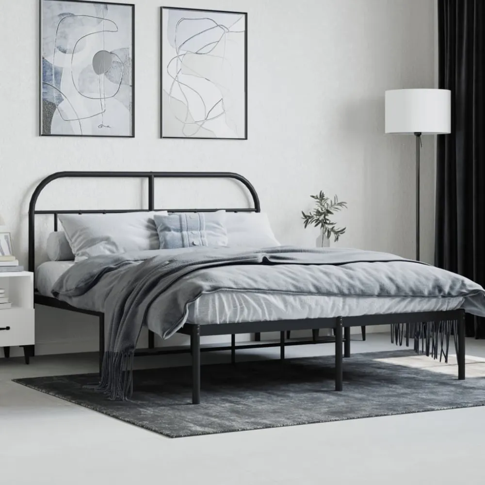 Bedframe met hoofdbord metaal zwart 140x190 cm