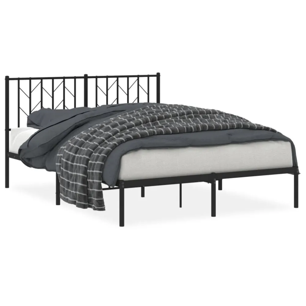 Bedframe met hoofdbord metaal zwart 140x190 cm
