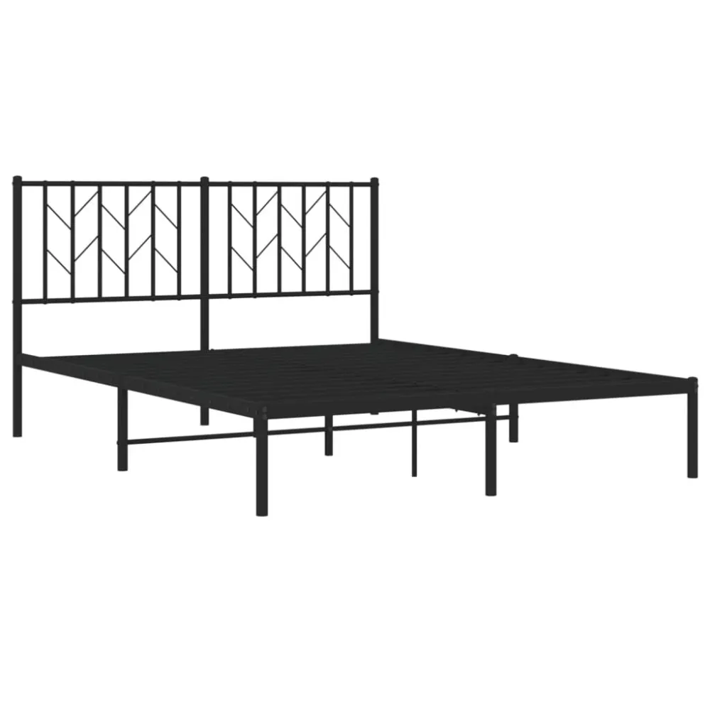 Bedframe met hoofdbord metaal zwart 140x190 cm