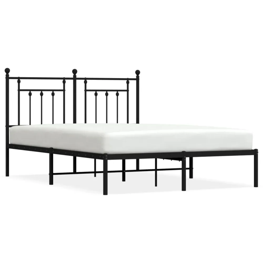 Bedframe met hoofdbord metaal zwart 140x190 cm