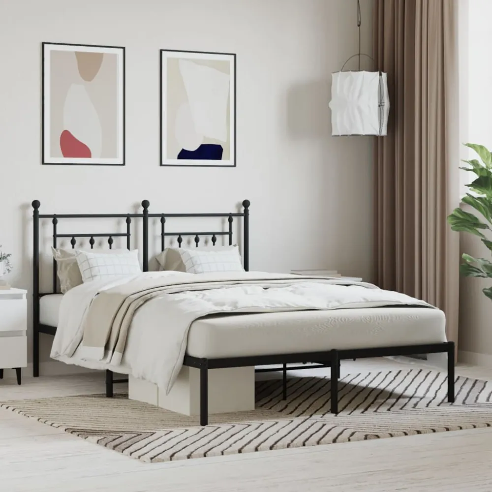 Bedframe met hoofdbord metaal zwart 140x190 cm