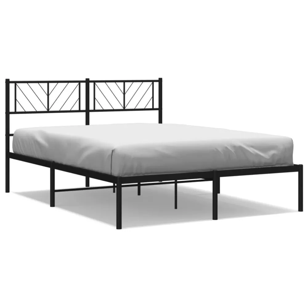 Bedframe met hoofdbord metaal zwart 140x190 cm