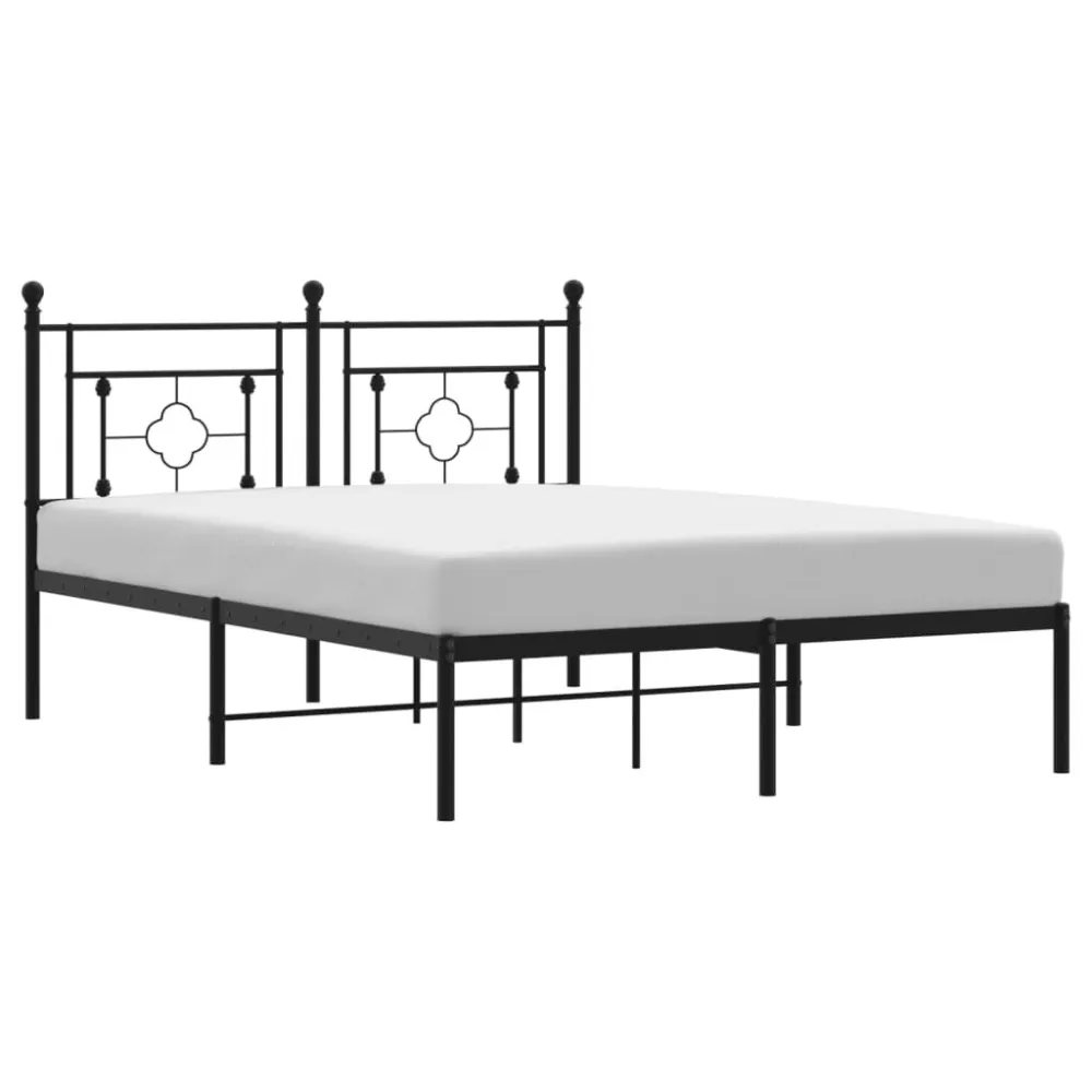 Bedframe met hoofdbord metaal zwart 140x190 cm