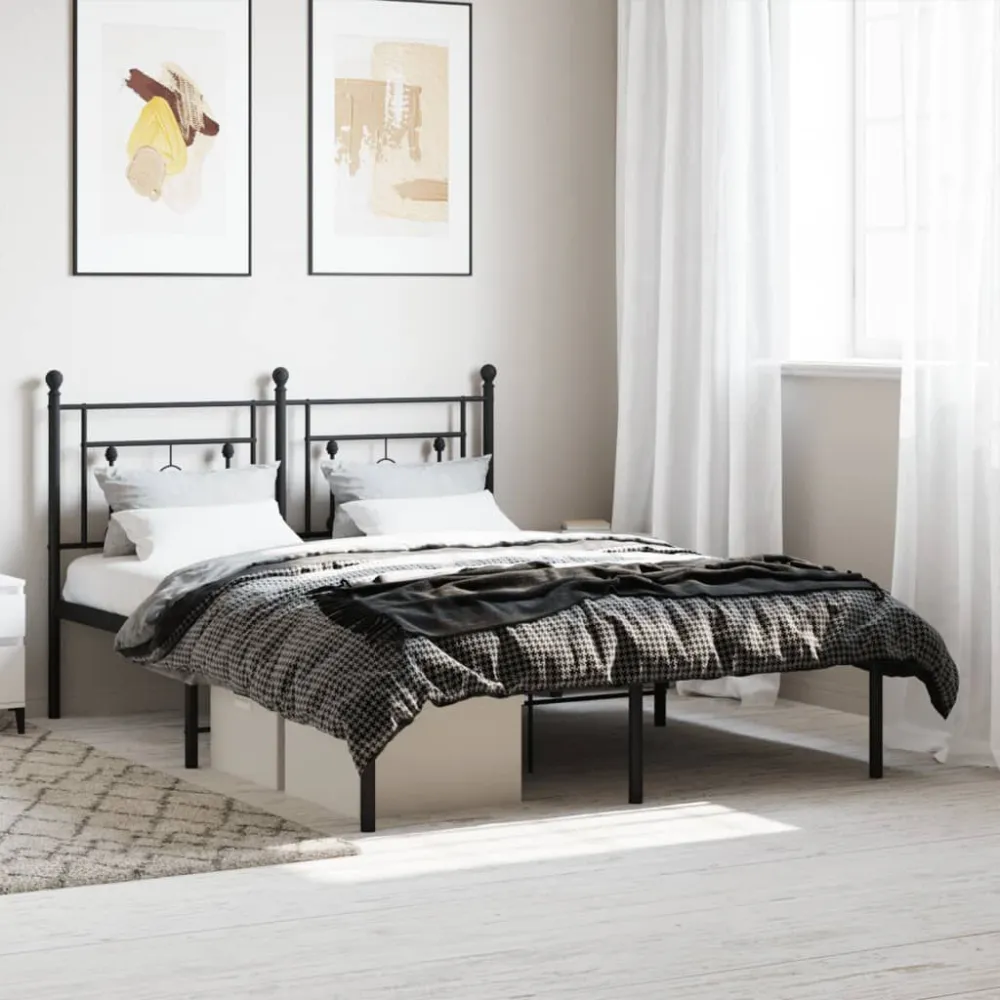 Bedframe met hoofdbord metaal zwart 140x190 cm