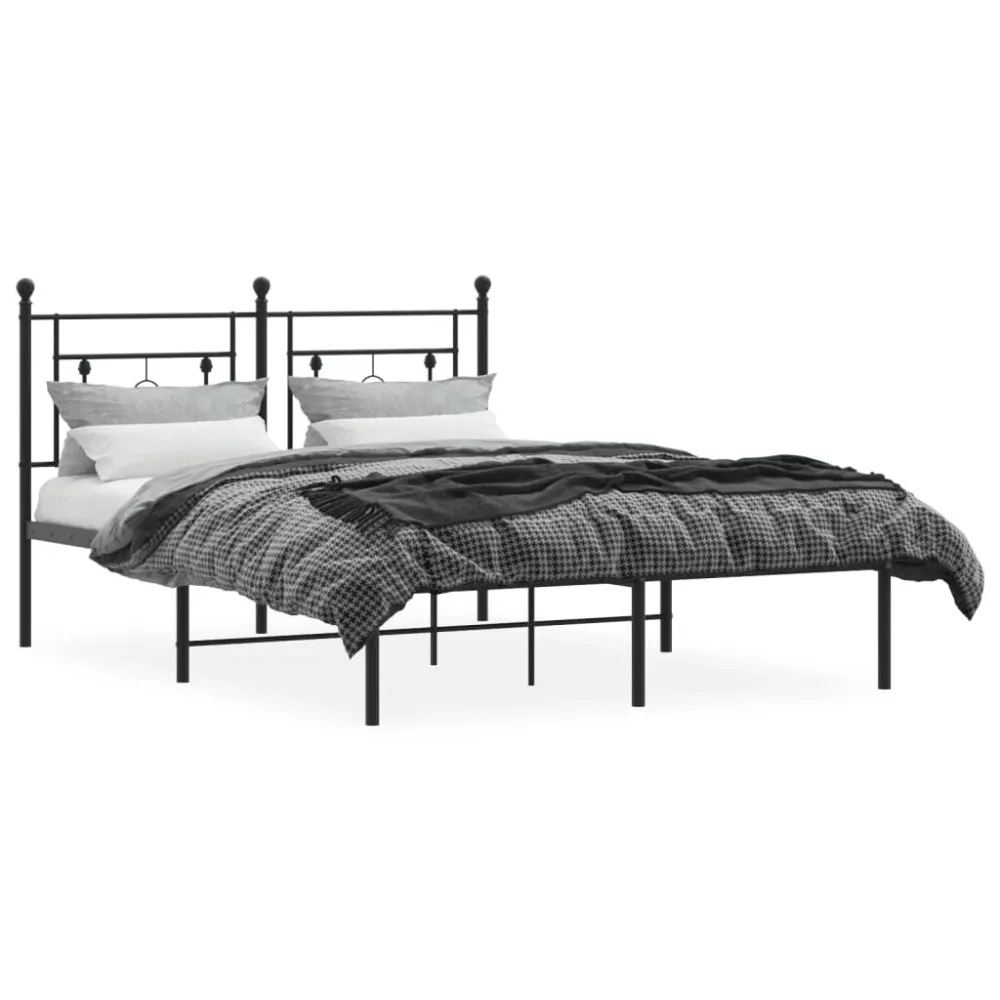 Bedframe met hoofdbord metaal zwart 140x190 cm