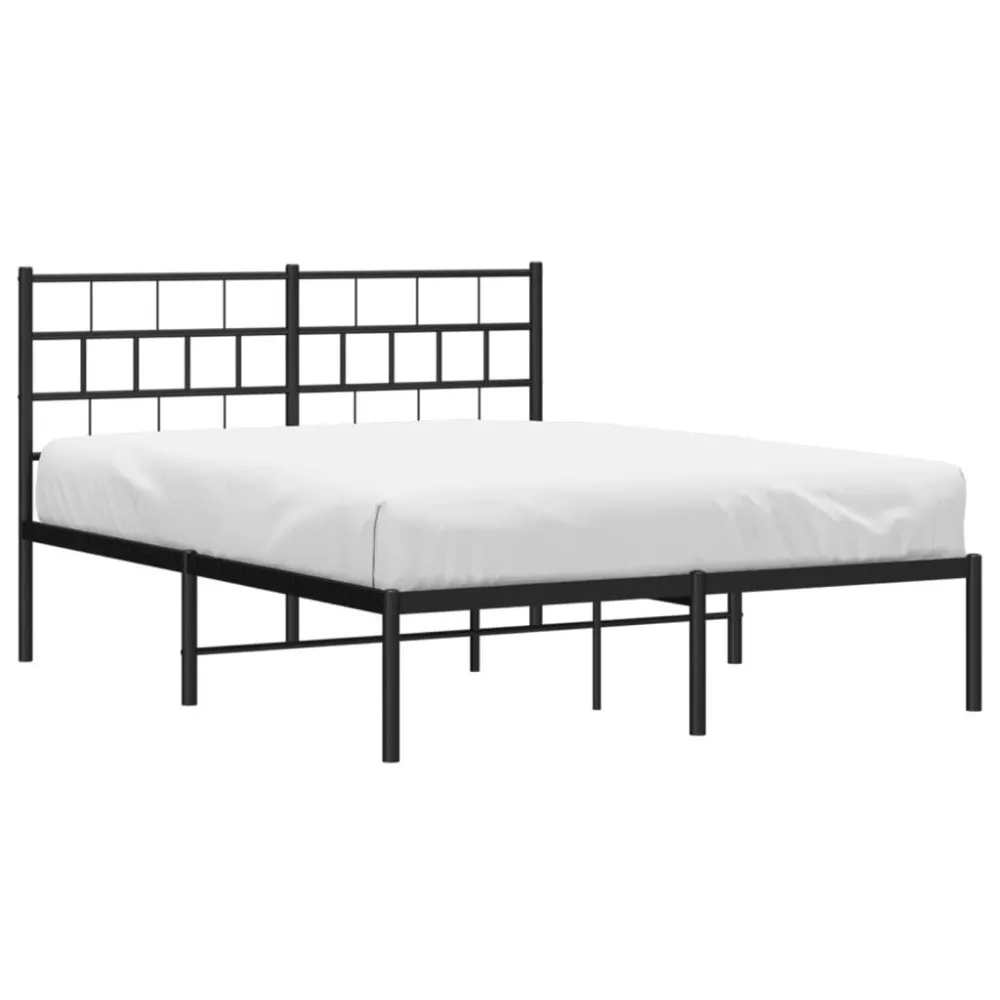 Bedframe met hoofdbord metaal zwart 140x190 cm