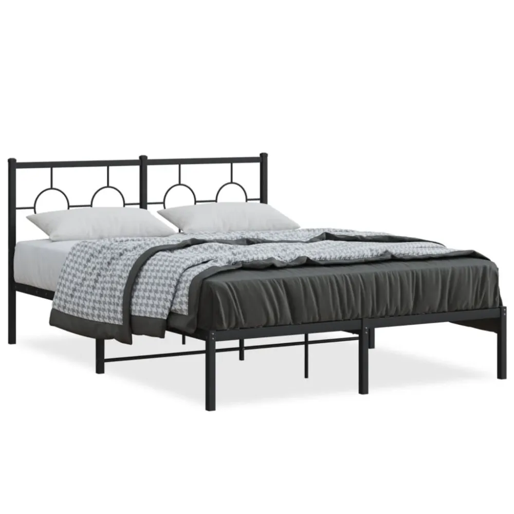 Bedframe met hoofdbord metaal zwart 140x190 cm