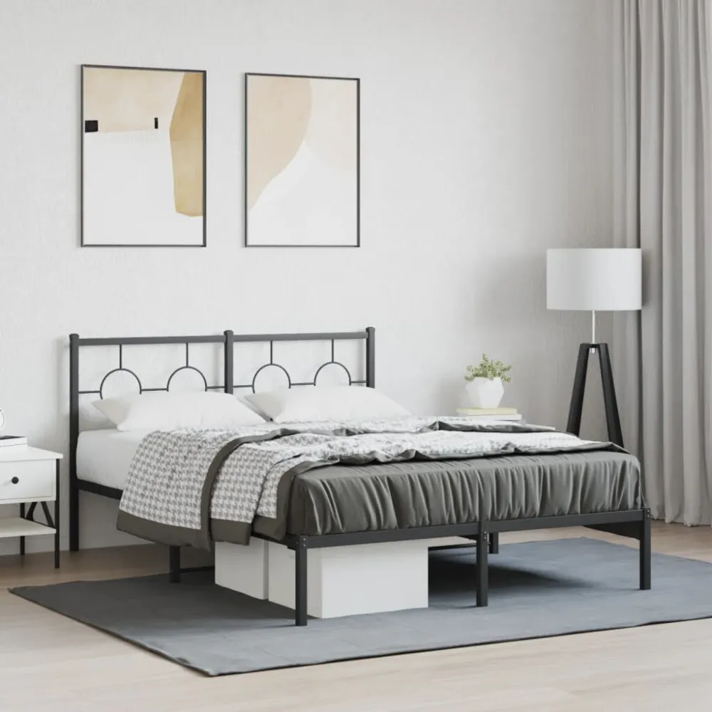Bedframe met hoofdbord metaal zwart 140x190 cm