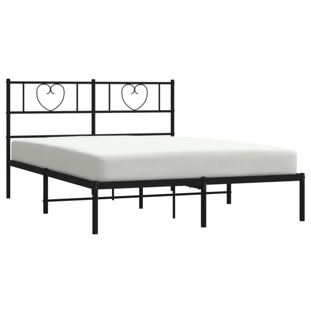 Bedframe met hoofdbord metaal zwart 140x190 cm