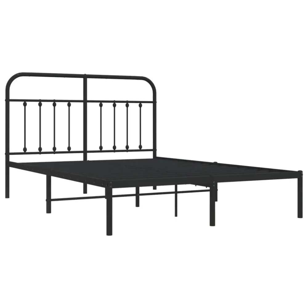 Bedframe met hoofdbord metaal zwart 140x190 cm