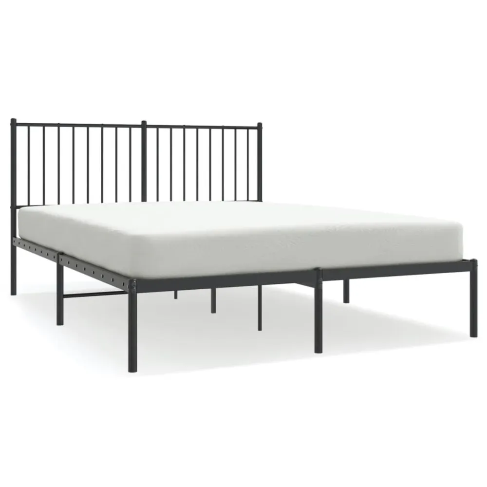 Bedframe met hoofdbord metaal zwart 140x190 cm