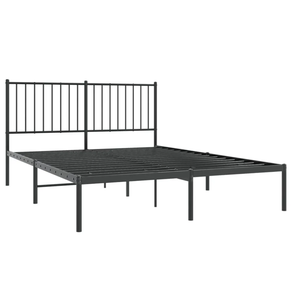 Bedframe met hoofdbord metaal zwart 140x190 cm