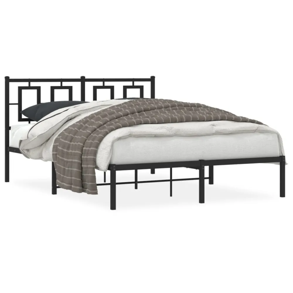Bedframe met hoofdbord metaal zwart 140x190 cm