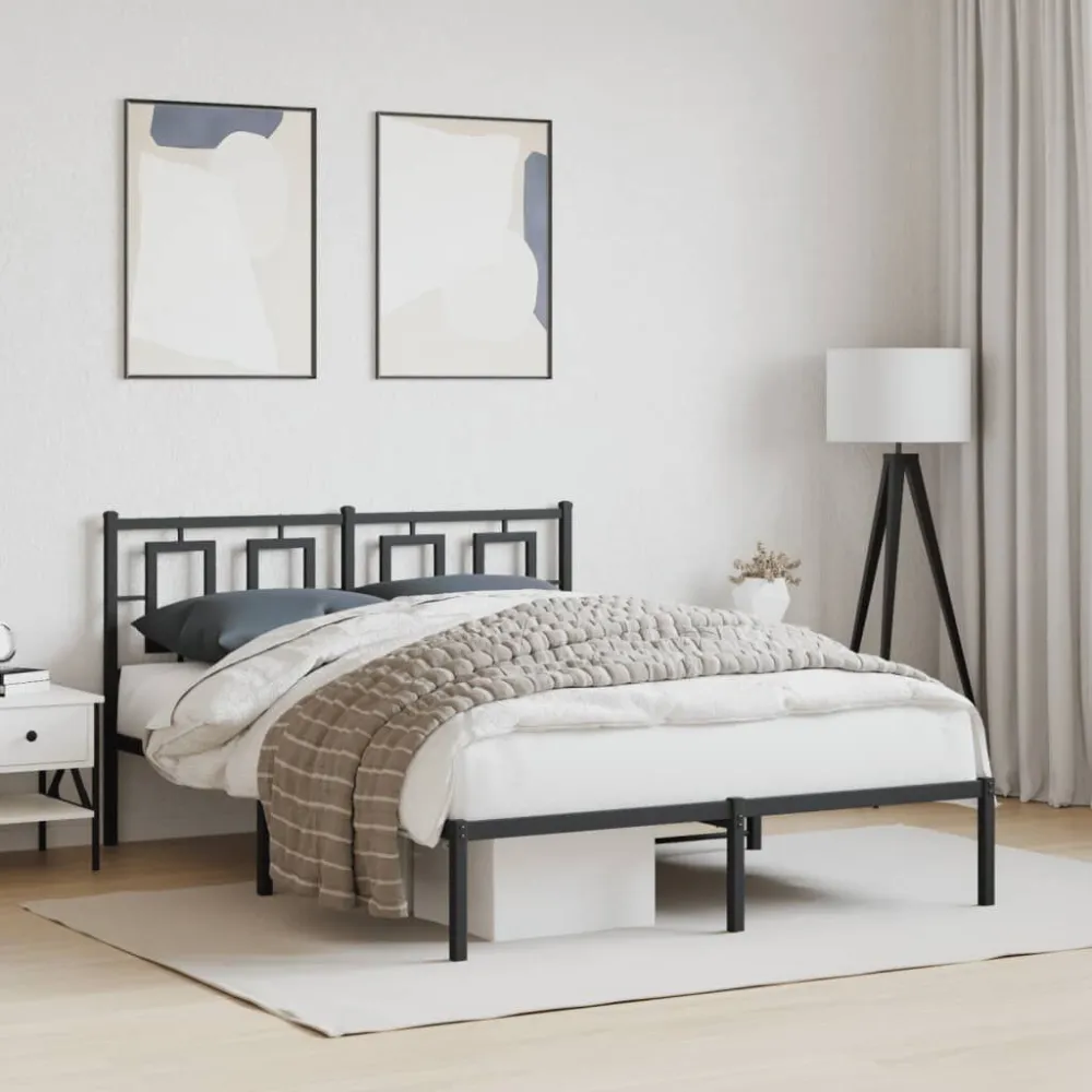 Bedframe met hoofdbord metaal zwart 140x190 cm