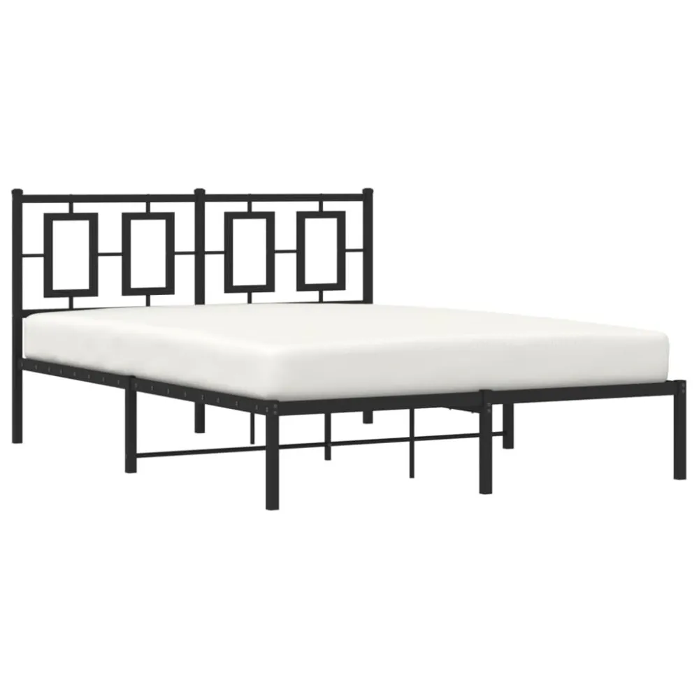 Bedframe met hoofdbord metaal zwart 140x190 cm