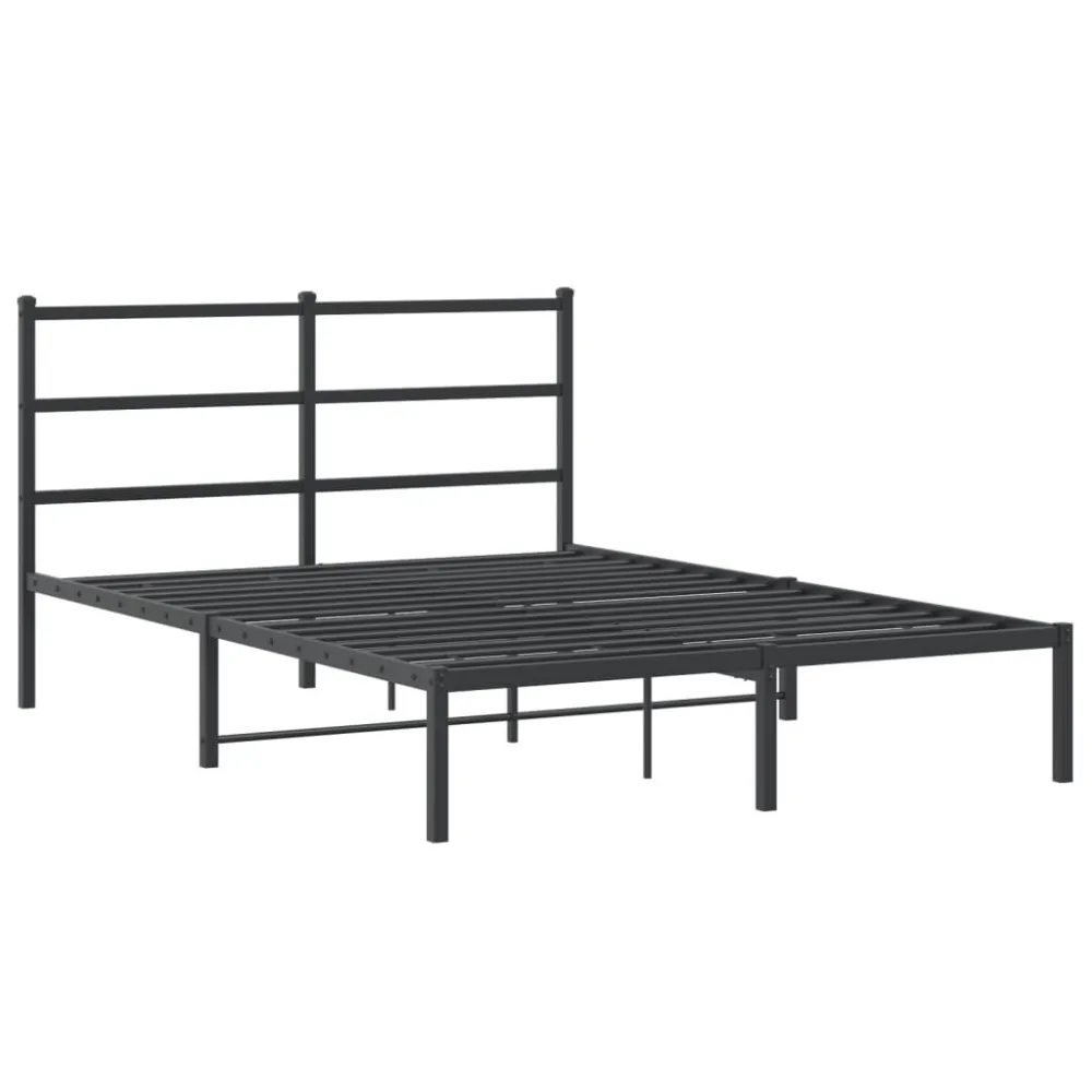 Bedframe met hoofdbord metaal zwart 140x200 cm