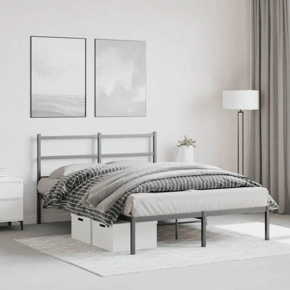 Bedframe met hoofdbord metaal zwart 140x200 cm