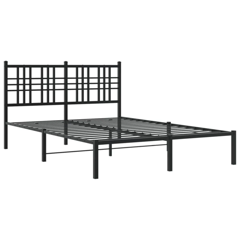 Bedframe met hoofdbord metaal zwart 140x200 cm