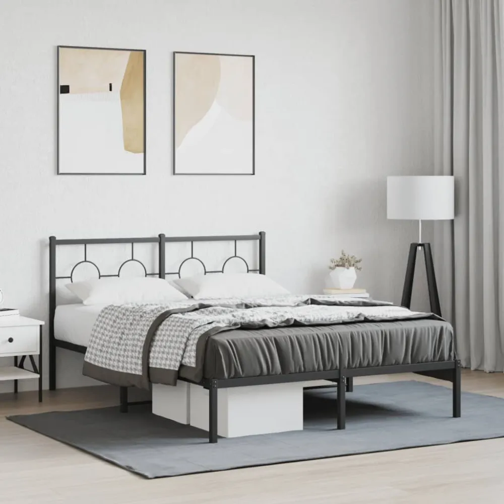 Bedframe met hoofdbord metaal zwart 140x200 cm