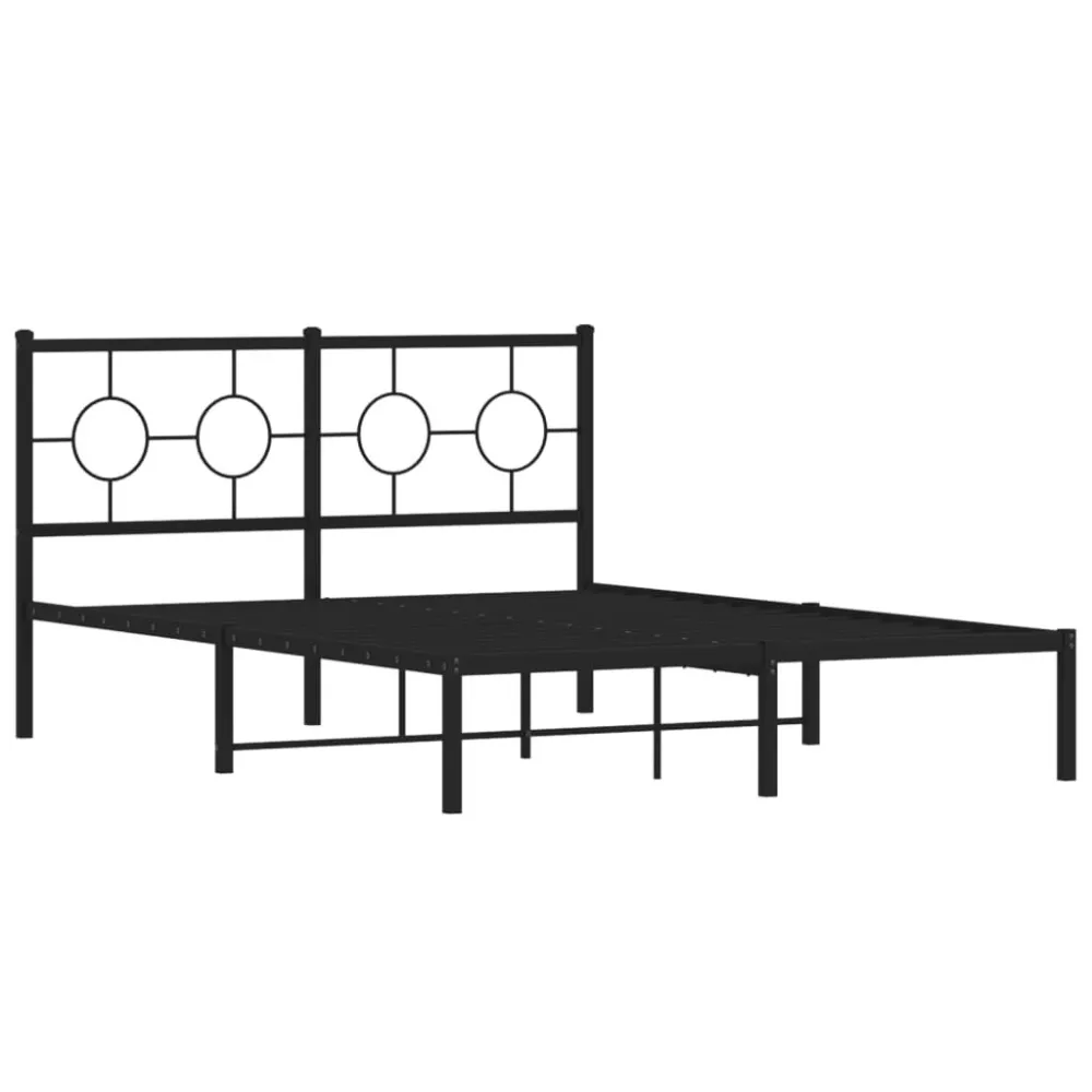 Bedframe met hoofdbord metaal zwart 140x200 cm
