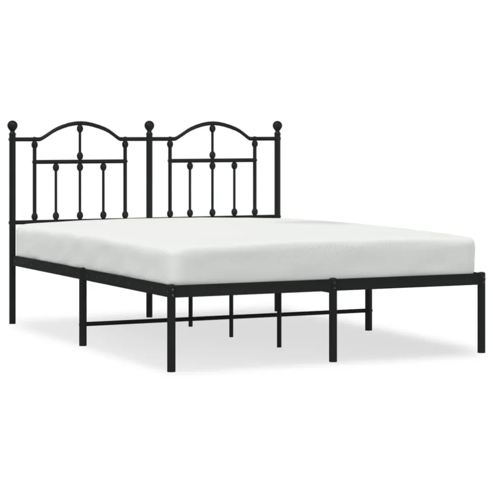 Bedframe met hoofdbord metaal zwart 140x200 cm