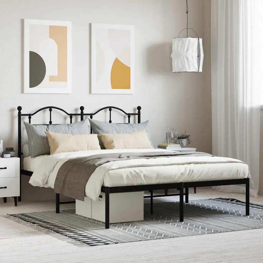 Bedframe met hoofdbord metaal zwart 140x200 cm