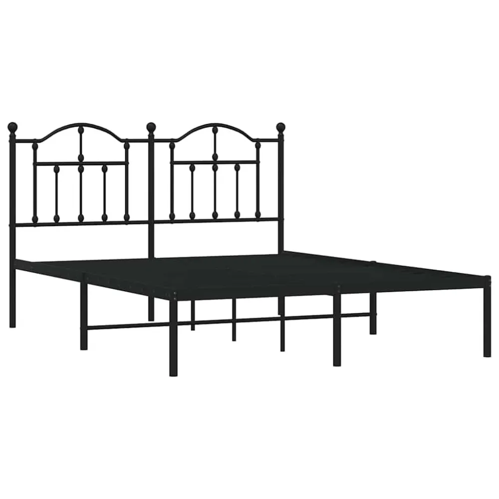 Bedframe met hoofdbord metaal zwart 140x200 cm