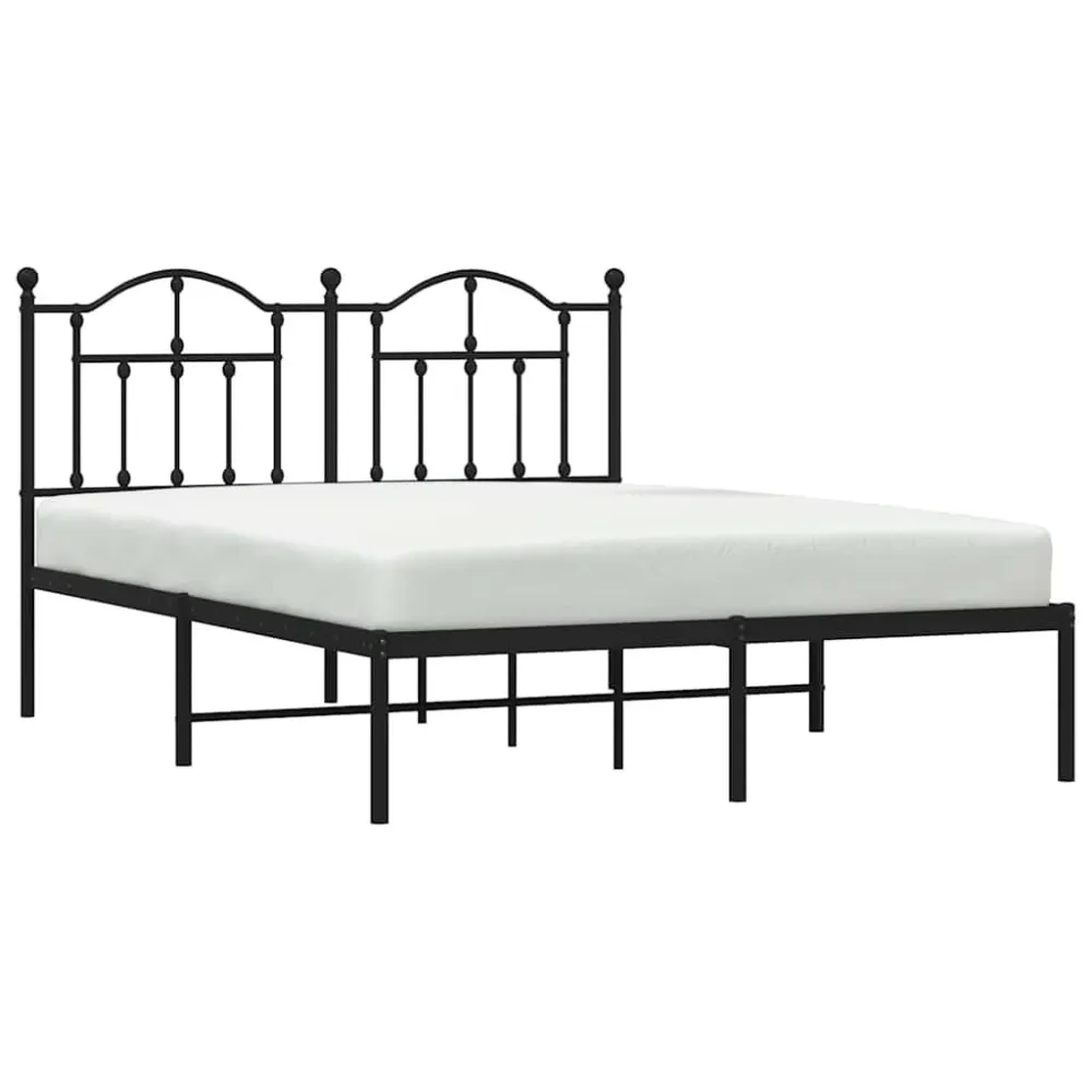 Bedframe met hoofdbord metaal zwart 140x200 cm
