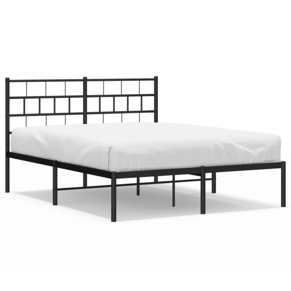 Bedframe met hoofdbord metaal zwart 140x200 cm