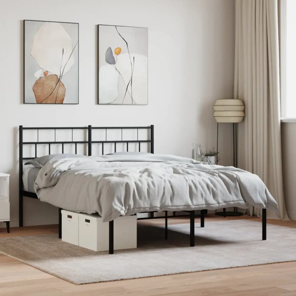Bedframe met hoofdbord metaal zwart 140x200 cm