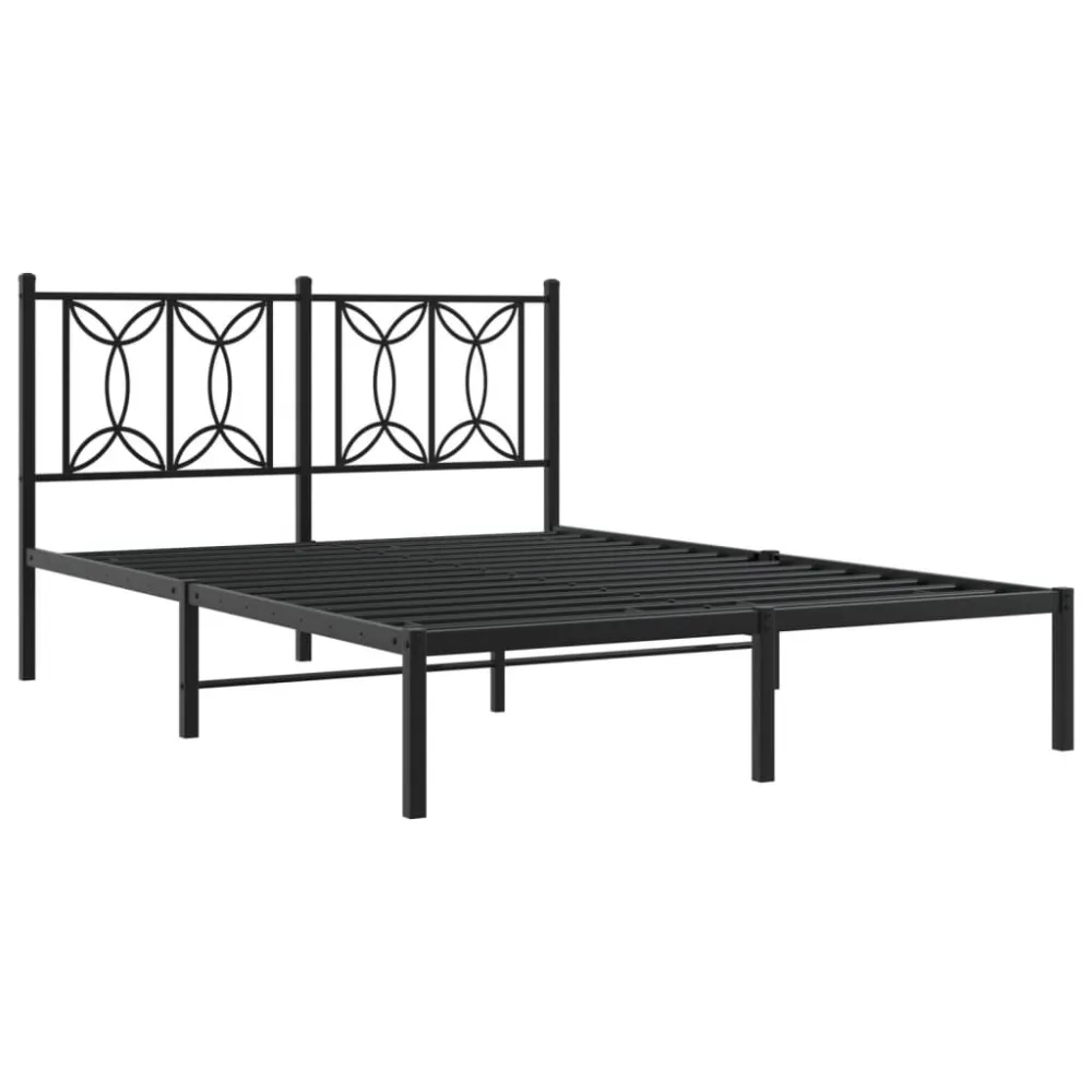 Bedframe met hoofdbord metaal zwart 140x200 cm
