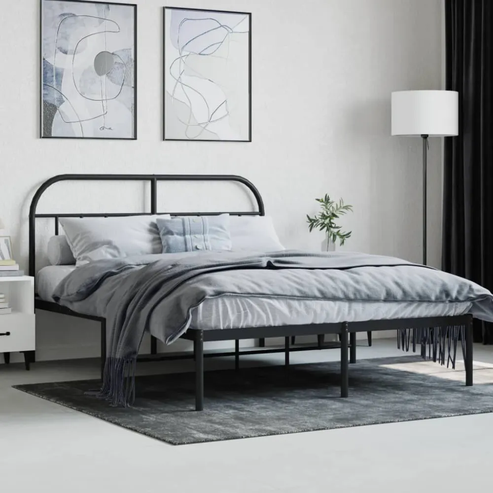 Bedframe met hoofdbord metaal zwart 140x200 cm