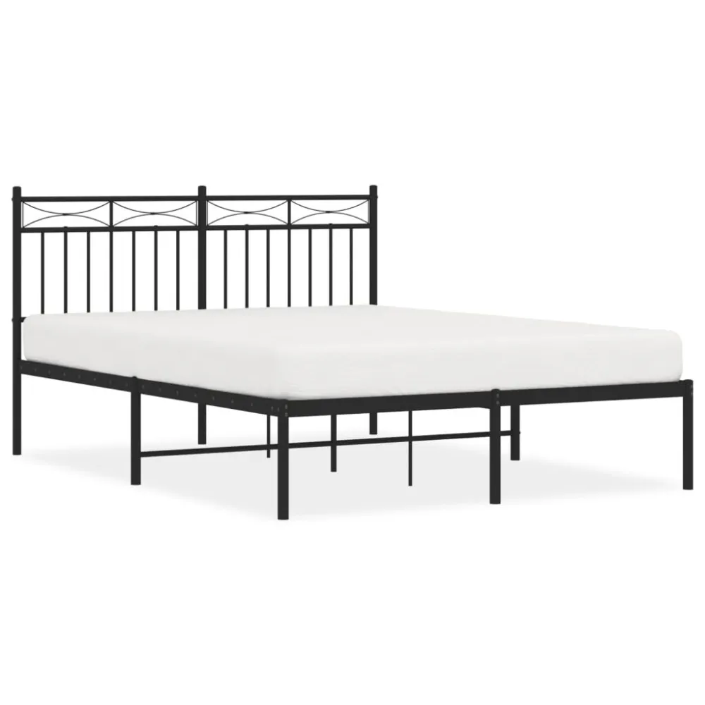 Bedframe met hoofdbord metaal zwart 140x200 cm