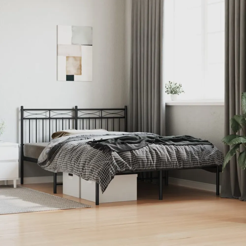 Bedframe met hoofdbord metaal zwart 140x200 cm