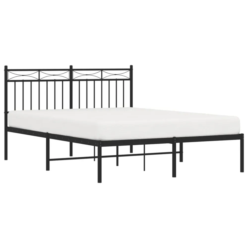 Bedframe met hoofdbord metaal zwart 140x200 cm