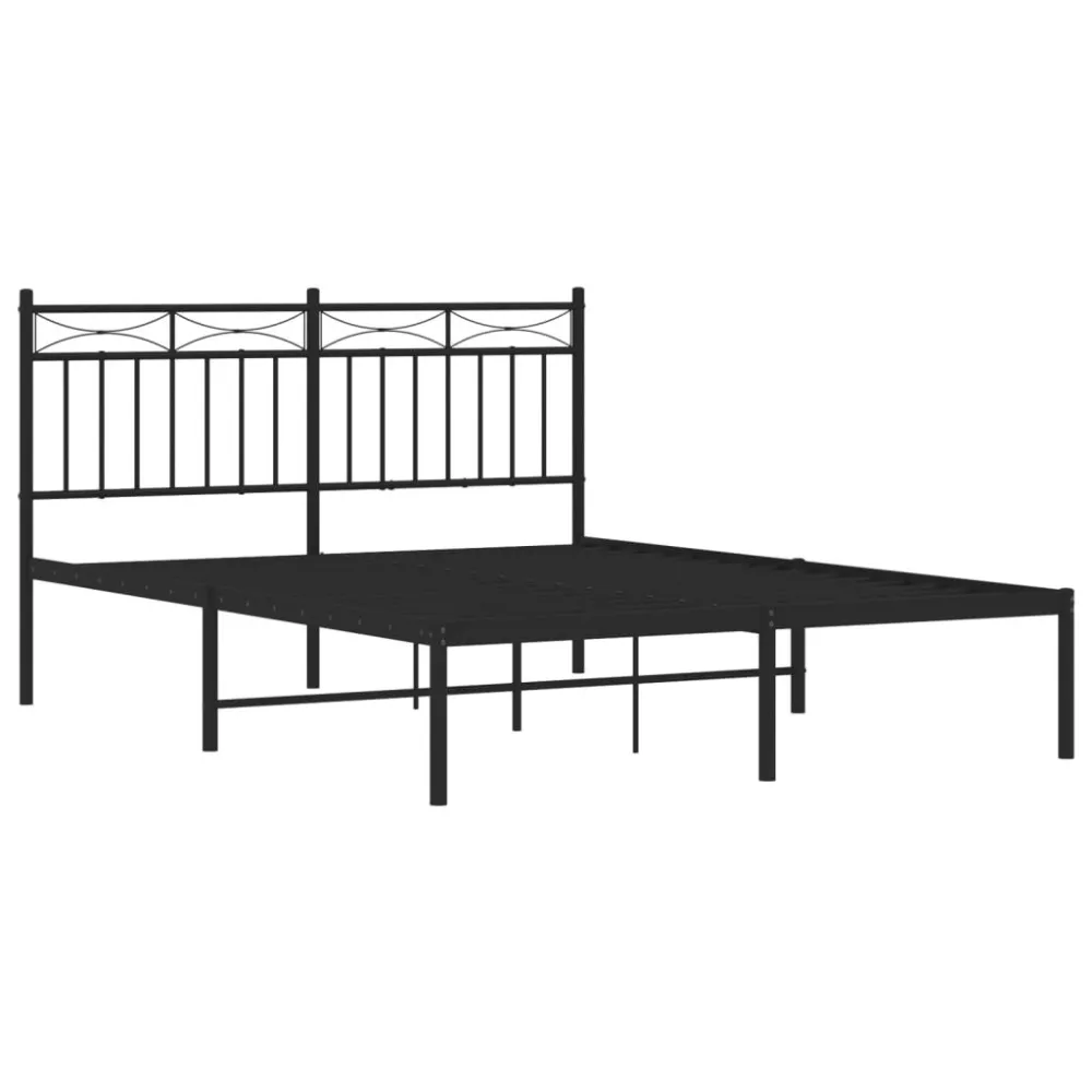 Bedframe met hoofdbord metaal zwart 140x200 cm