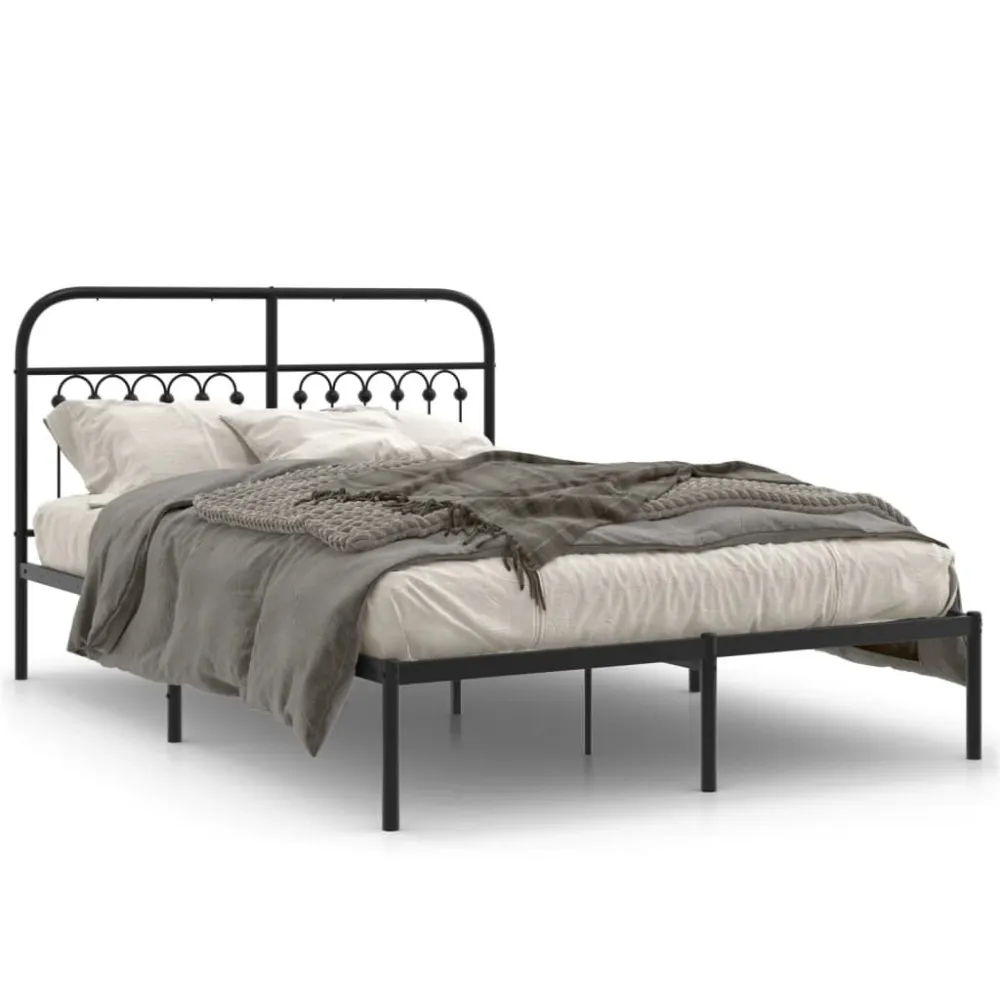 Bedframe met hoofdbord metaal zwart 140x200 cm