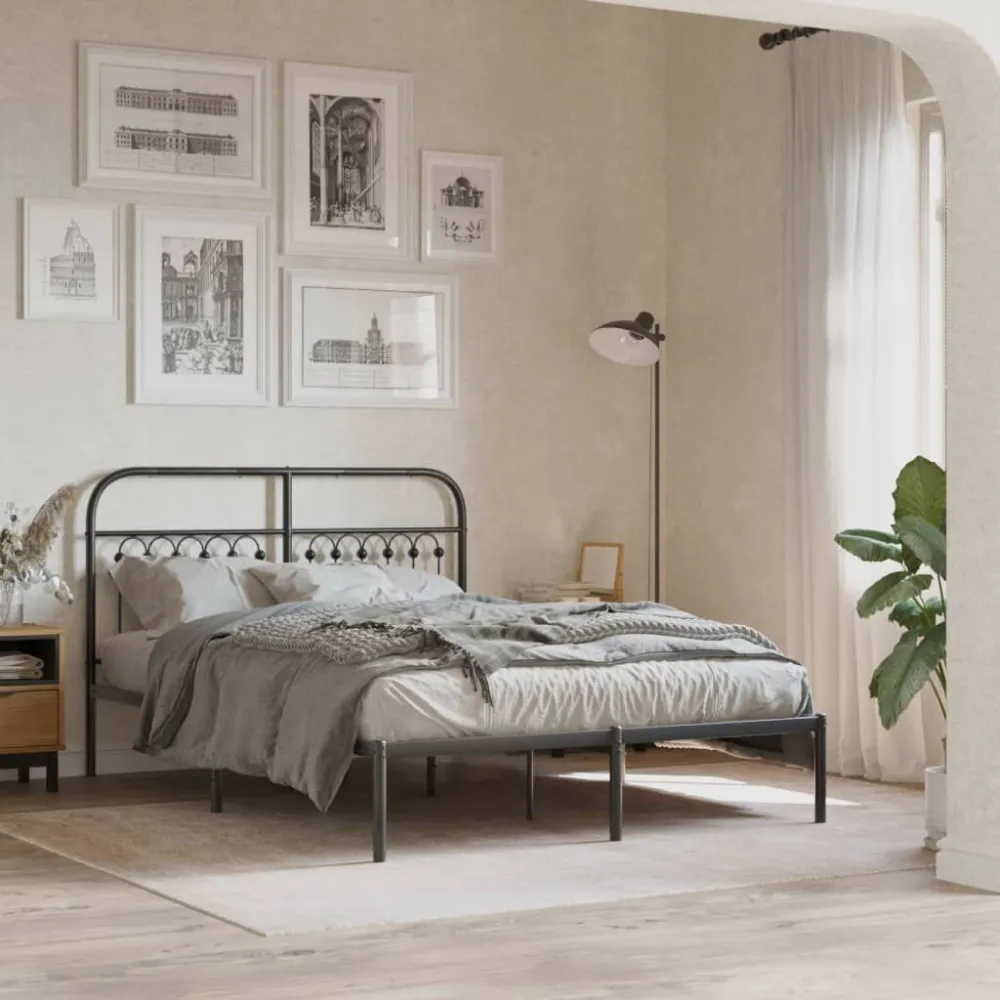 Bedframe met hoofdbord metaal zwart 140x200 cm