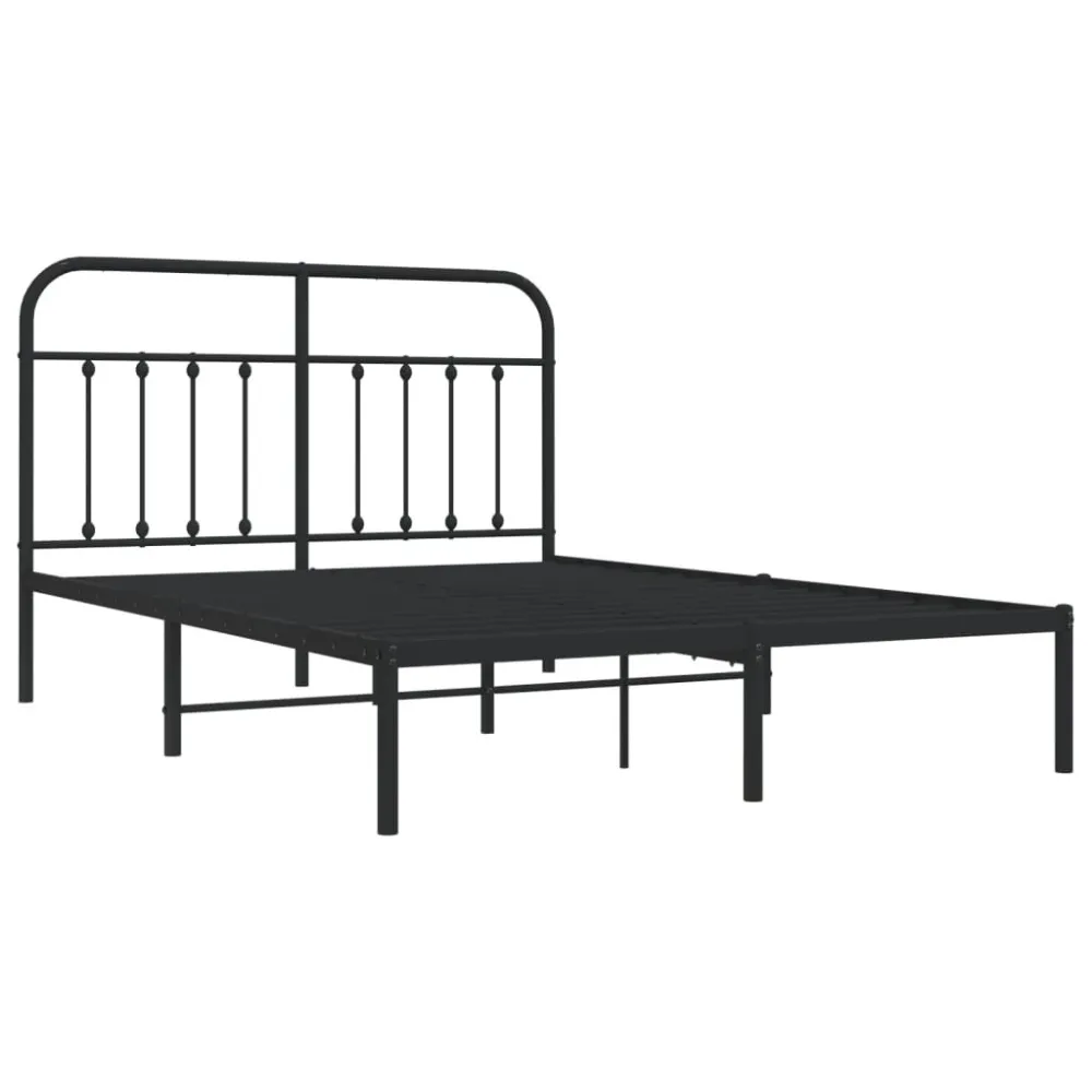 Bedframe met hoofdbord metaal zwart 140x200 cm