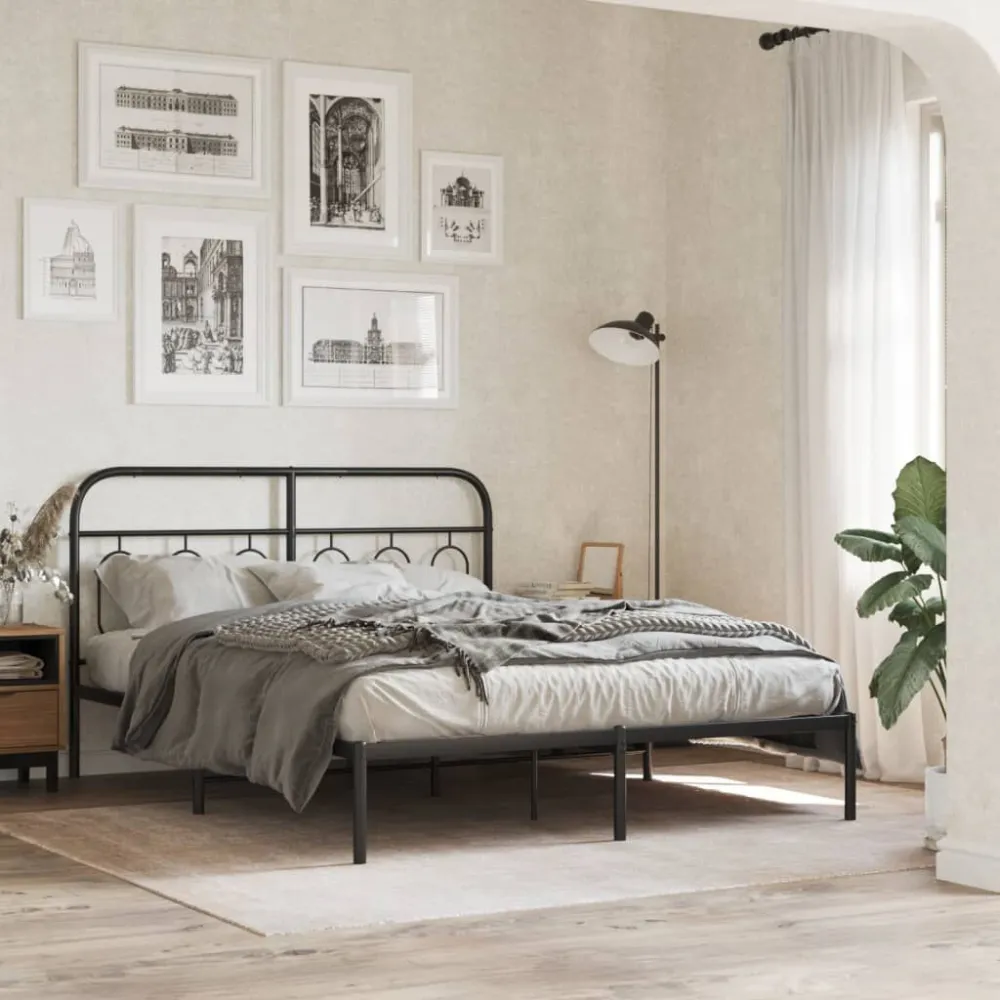 Bedframe met hoofdbord metaal zwart 140x200 cm