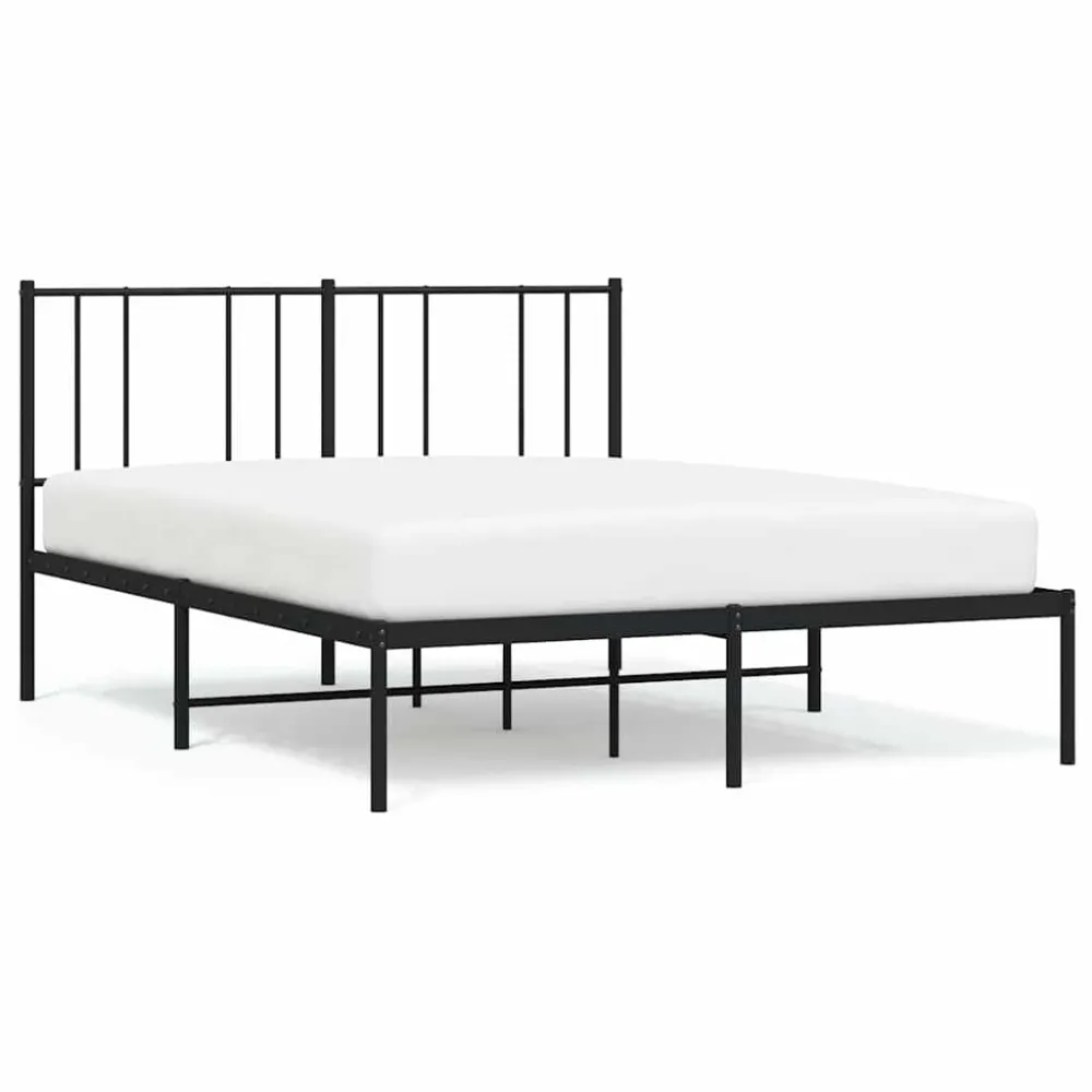 Bedframe met hoofdbord metaal zwart 140x200 cm