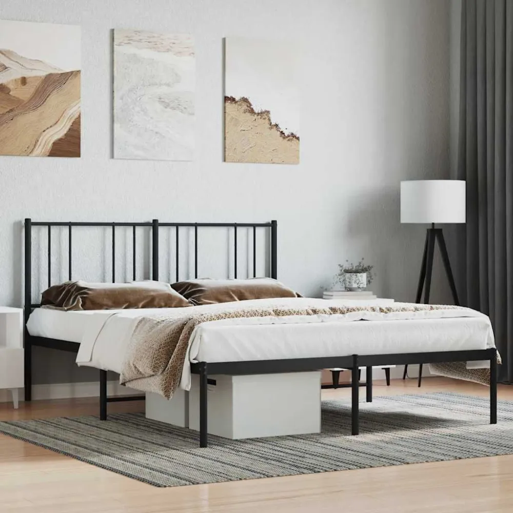 Bedframe met hoofdbord metaal zwart 140x200 cm