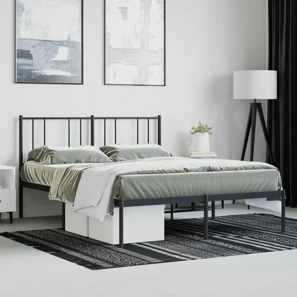 Bedframe met hoofdbord metaal zwart 140x200 cm